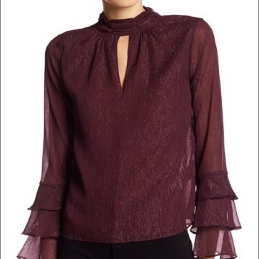 🌸Jolt Ruffle 3/4 Sleeve Mock Neck Blouse